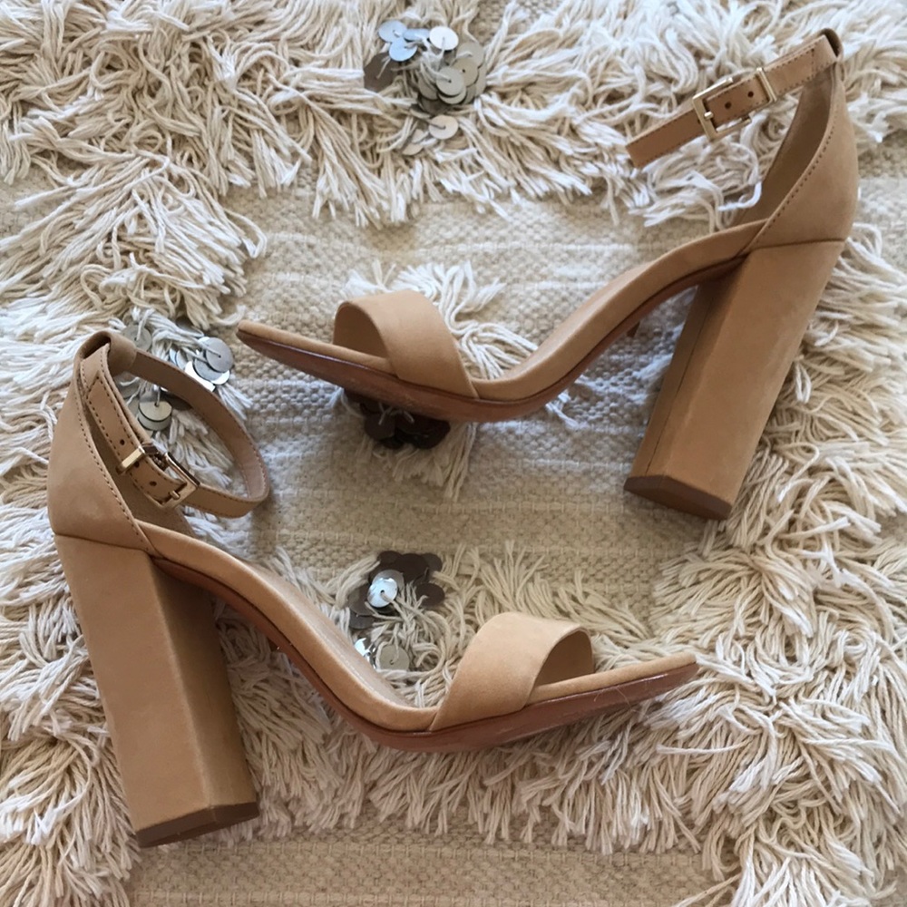 SCHUTZ Enida Suede Nude Leather Heels Sandal 6